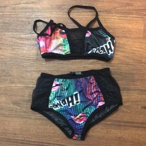 24 hrs mesh panel high rise swim suit NWOT